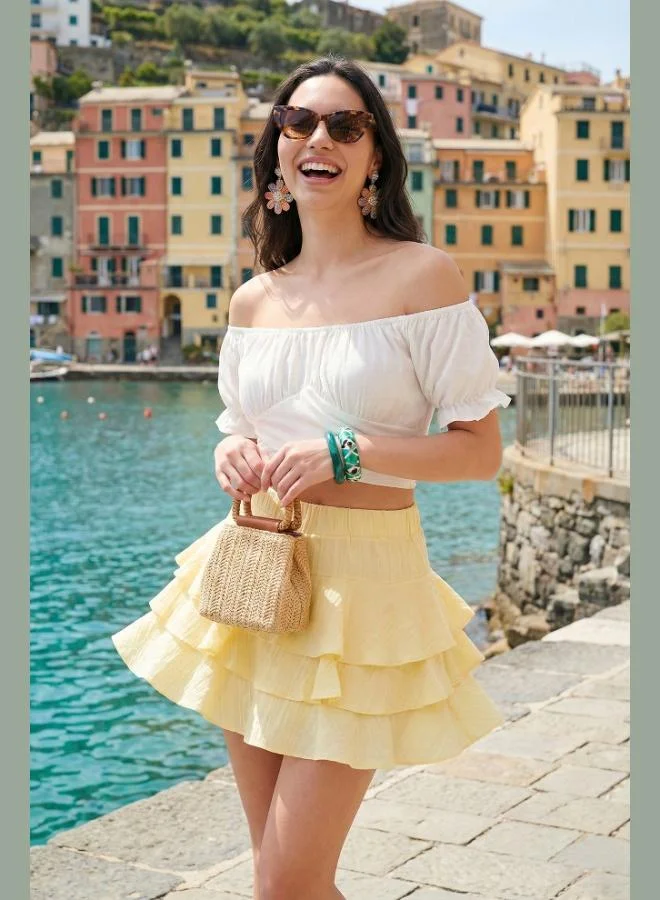 ليلا Lela Cotton Regular Fit Ruffled Mini Muslin Short Skirt Women's SKIRT 5866662