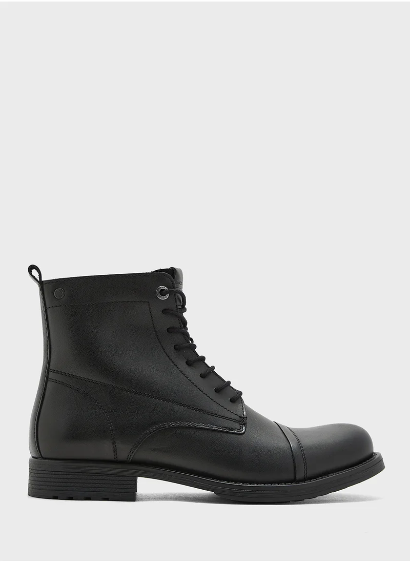 جاك اند جونز Leather Mid Top Boots