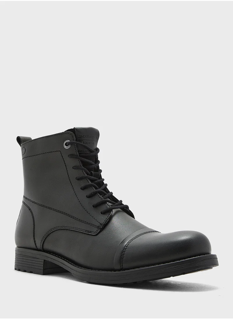 JACK & JONES Leather Mid Top Boots