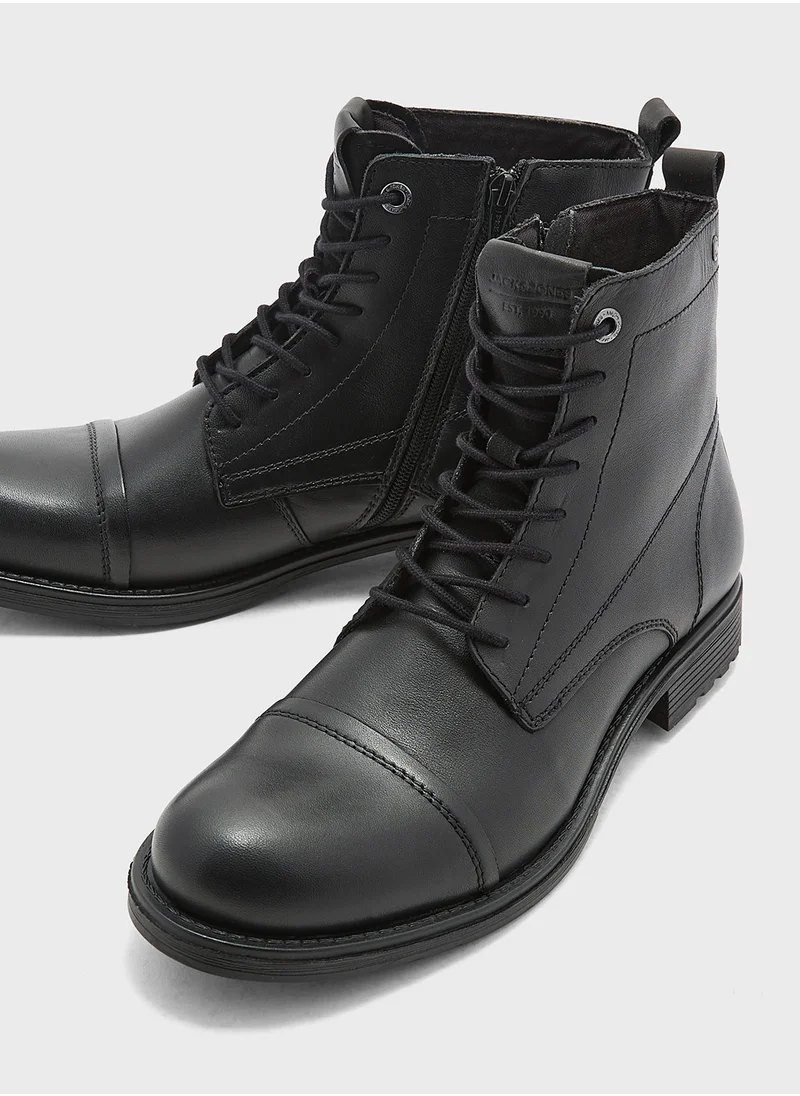 JACK & JONES Leather Mid Top Boots
