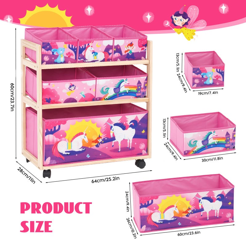 Jomifin kids Toy Storage Organizer with Wheels, Utility Rolling Cart with Large Storage Capacity for Bedroom, Toy Room, Playroom - Hold Toys, Books, Blankets (Pink) - Image 4