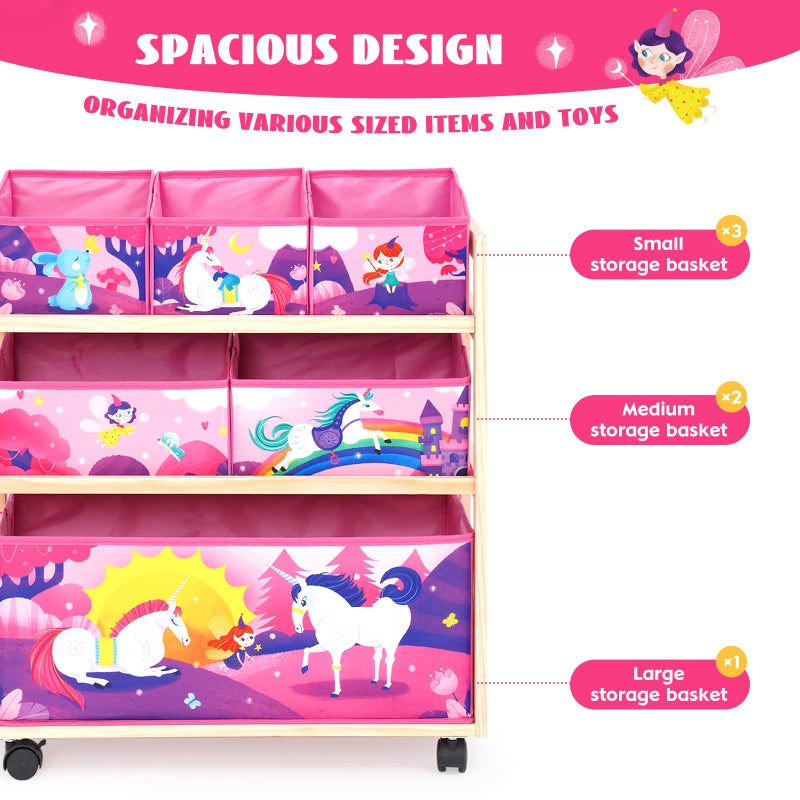 Jomifin kids Toy Storage Organizer with Wheels, Utility Rolling Cart with Large Storage Capacity for Bedroom, Toy Room, Playroom - Hold Toys, Books, Blankets (Pink) - Image 5