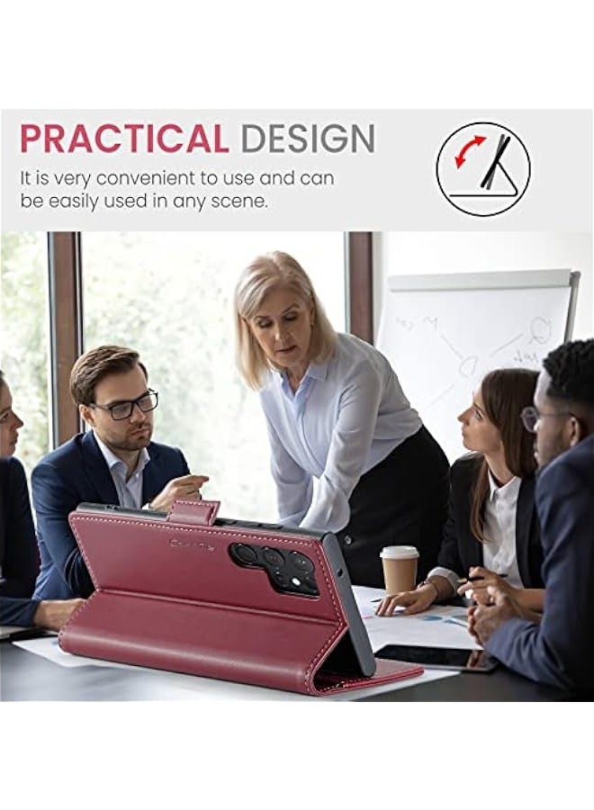 حافظة جلدية فاخرة مغناطيسية لهاتف Samsung Galaxy S24 Ultra باللون الأحمر النبيذ - Image 4