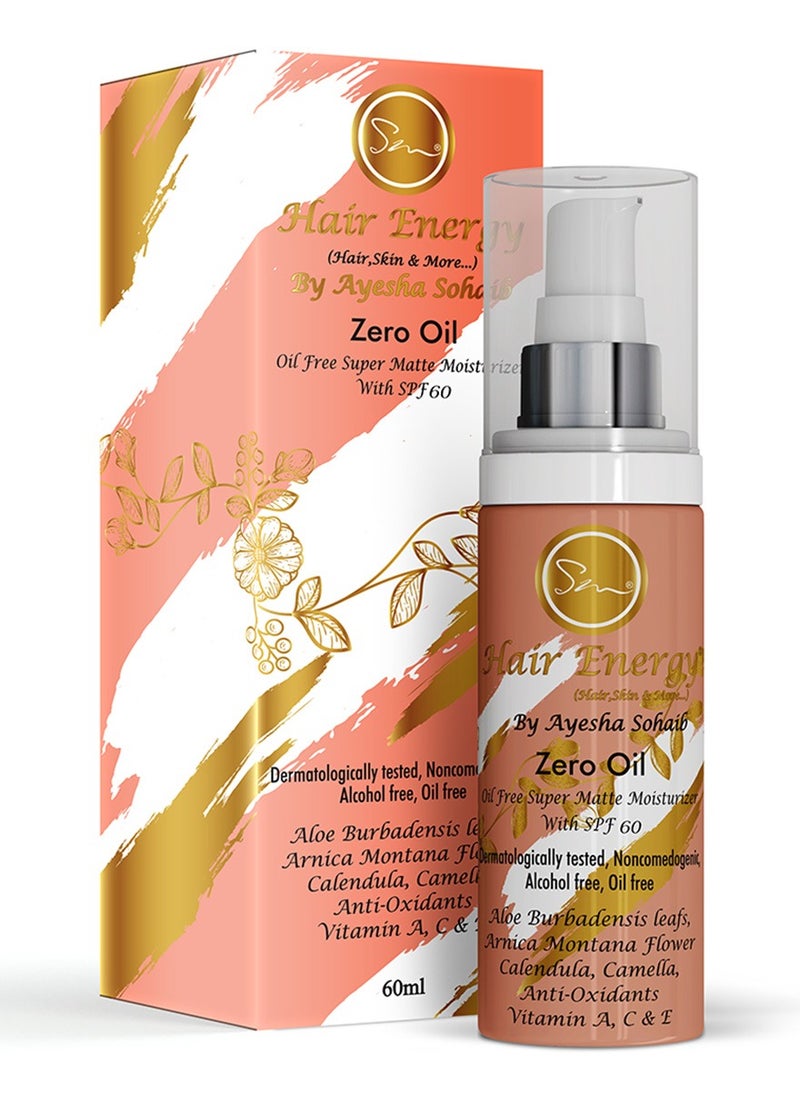 Hair Energy Hair Energy Zero Oil Moisturizer | Super Matte Moisturizer with SPF 60 | Oil-Free | Lightweight Hydration | Nourishes & Soothes Skin | Suitable for Normal, Oily & Combination Skin | 60 ml  - Image 1