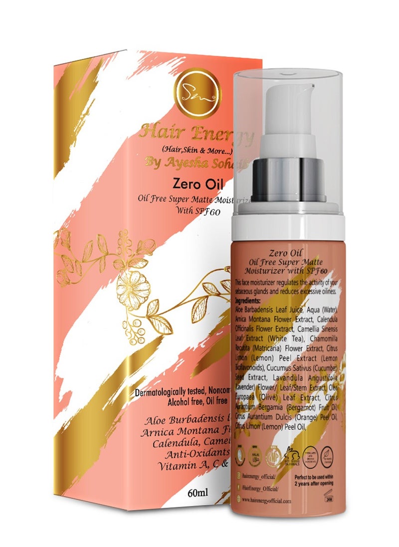 Hair Energy Hair Energy Zero Oil Moisturizer | Super Matte Moisturizer with SPF 60 | Oil-Free | Lightweight Hydration | Nourishes & Soothes Skin | Suitable for Normal, Oily & Combination Skin | 60 ml  - Image 2