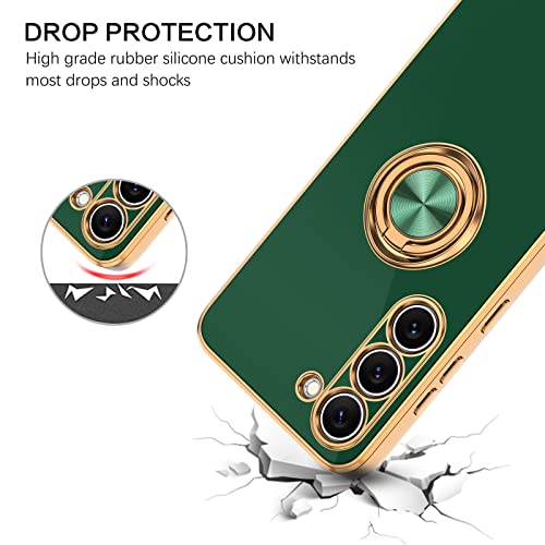 BENTOBEN for Samsung Galaxy S23 Case, 360° Ring Holder Kickstand Support Car Mount Elegant Plating Edge Slim Shockproof Soft TPU Protective Phone Cover for Samsung Galaxy S23 6.1" 2023, Dark Green - Image 2