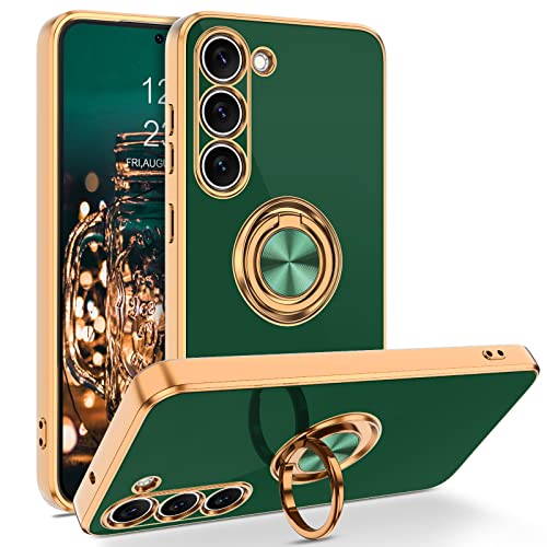 BENTOBEN for Samsung Galaxy S23 Case, 360° Ring Holder Kickstand Support Car Mount Elegant Plating Edge Slim Shockproof Soft TPU Protective Phone Cover for Samsung Galaxy S23 6.1" 2023, Dark Green - Image 1