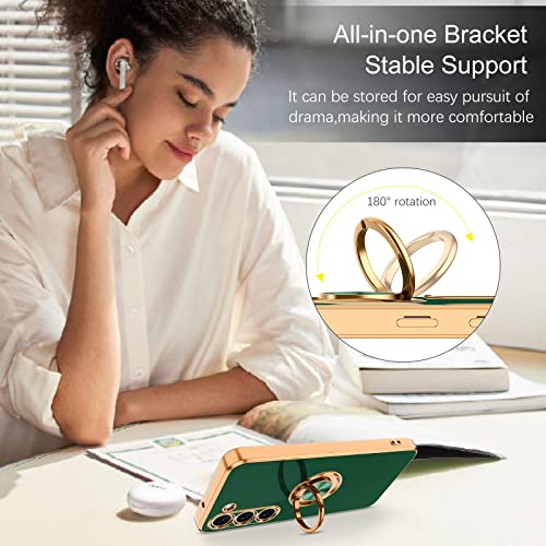 BENTOBEN for Samsung Galaxy S23 Case, 360° Ring Holder Kickstand Support Car Mount Elegant Plating Edge Slim Shockproof Soft TPU Protective Phone Cover for Samsung Galaxy S23 6.1" 2023, Dark Green - Image 3