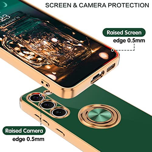 BENTOBEN for Samsung Galaxy S23 Case, 360° Ring Holder Kickstand Support Car Mount Elegant Plating Edge Slim Shockproof Soft TPU Protective Phone Cover for Samsung Galaxy S23 6.1" 2023, Dark Green - Image 4