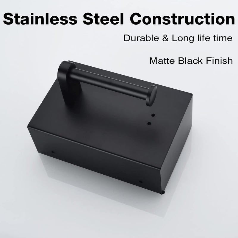 TRUSTMI Toilet Paper Holder with Storage Shelf Phone Standing Tisuse Box Cover Square Bathroom Wet Wipe Facial Organizer Wall Mounted Matte Black - Image 4