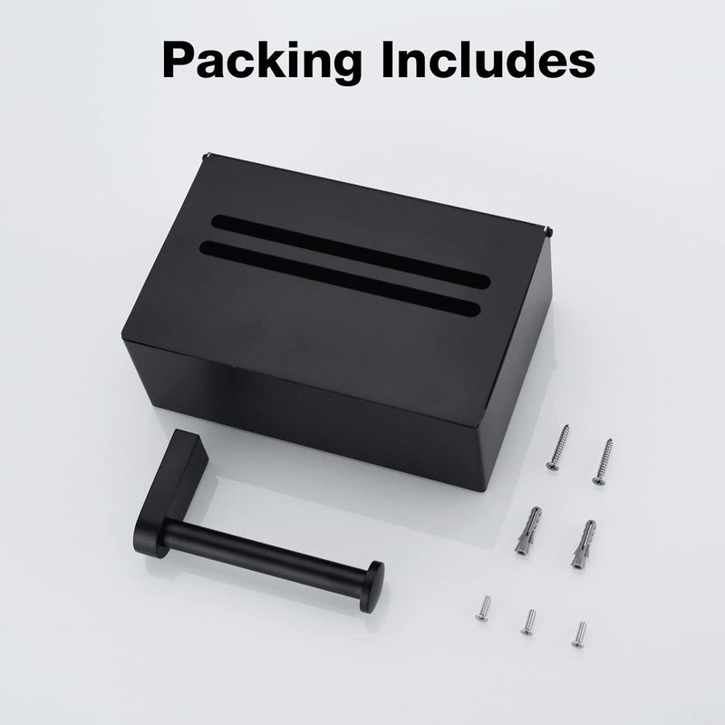 TRUSTMI Toilet Paper Holder with Storage Shelf Phone Standing Tisuse Box Cover Square Bathroom Wet Wipe Facial Organizer Wall Mounted Matte Black - Image 5