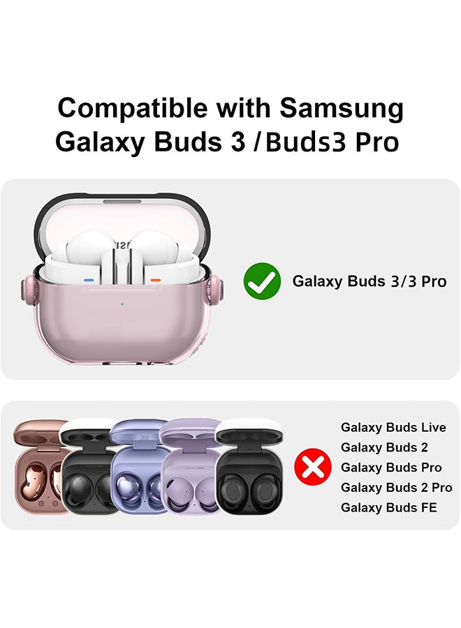 O Ozone For Samsung Galaxy Buds3 Case & Galaxy Buds 3 Pro Case Cover , Holder Clip Shockproof Flexible TPU Protection Case with Carabiner- Light Pink - Image 2