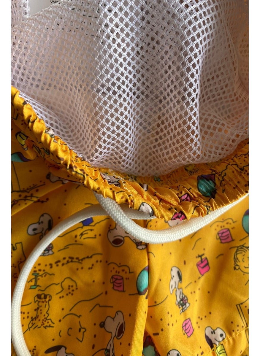 Podium Giyim - Podium Clothing New Season Kids Boys Snoopy Cartoon Character Patterned Quick Drying Mesh Shorts Swimsuit - Image 1
