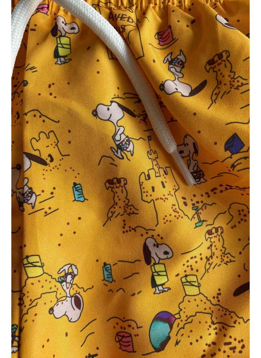 Podium Giyim - Podium Clothing New Season Kids Boys Snoopy Cartoon Character Patterned Quick Drying Mesh Shorts Swimsuit - Image 1