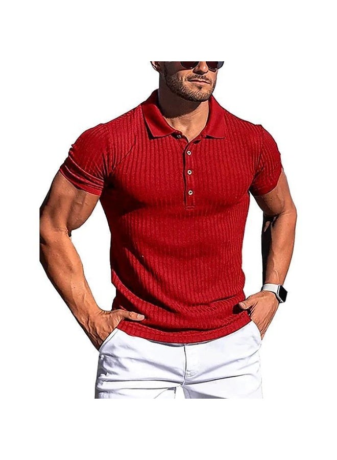 Men Button Slim Knitted T-shirts Summer Casual Short Sleeve Slim Solid Color Knitwear Pullover Tee Shirt Tops - Image 1