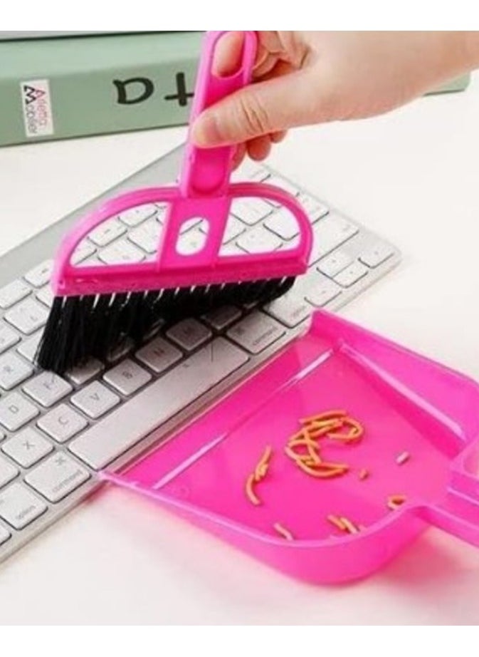 Generic Mini Plastic Handheld Broom and Dustpan with Soft Bristles Artifact for Cleaning Keyboard, Desktop, Kitchen, Office, Car, Pet Waste - Mini Broom - Laptop Keyboard Cleaning Broom - Mini Car Cleaning Broom - Mini Broom and Dustpan - Multi-purpose Mini Design Broom and Dustpan, Mini Table Surface Cleaning Broom  - Image 2