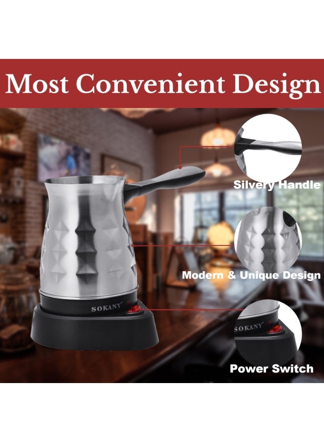 sokany Turkish Coffee Maker Stainless Steel Arabic,Greek & Turkish Electric Coffee Maker Machine Pot 500ml Electric Turkish Coffee Kettle with Removable Anti Scald Handle for Home Travel - Image 3