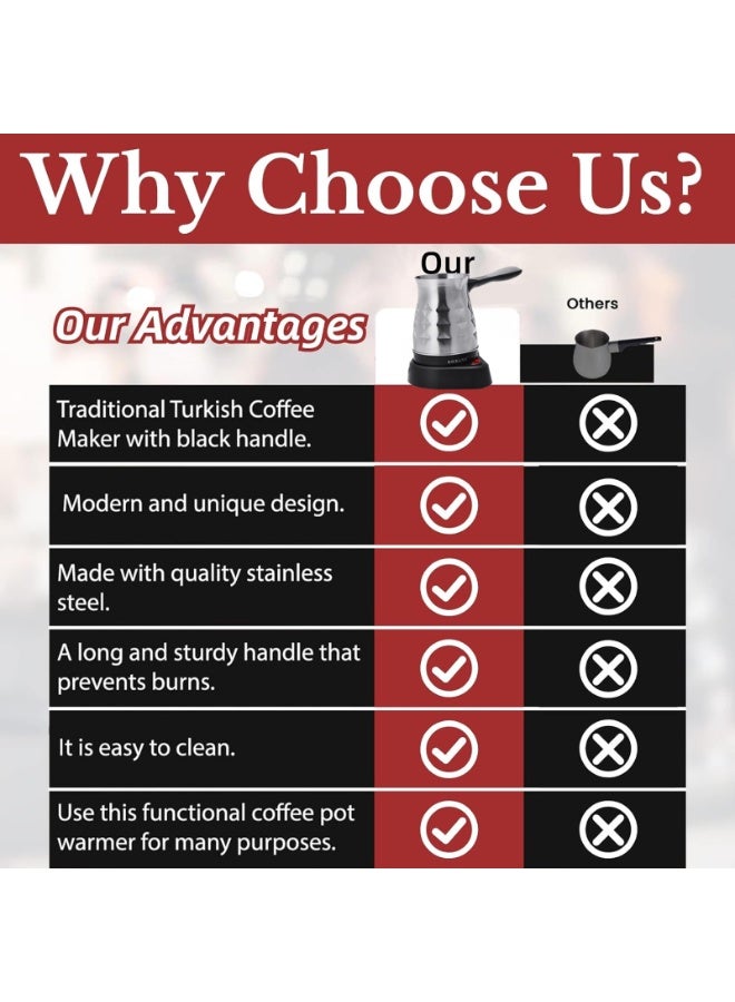 sokany Turkish Coffee Maker Stainless Steel Arabic,Greek & Turkish Electric Coffee Maker Machine Pot 500ml Electric Turkish Coffee Kettle with Removable Anti Scald Handle for Home Travel - Image 4