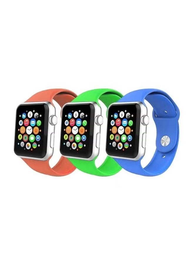 vesus 3-Piece Silicone Replacement Band Set For Apple Watch 42/44/45mm Blue /Green/Melon