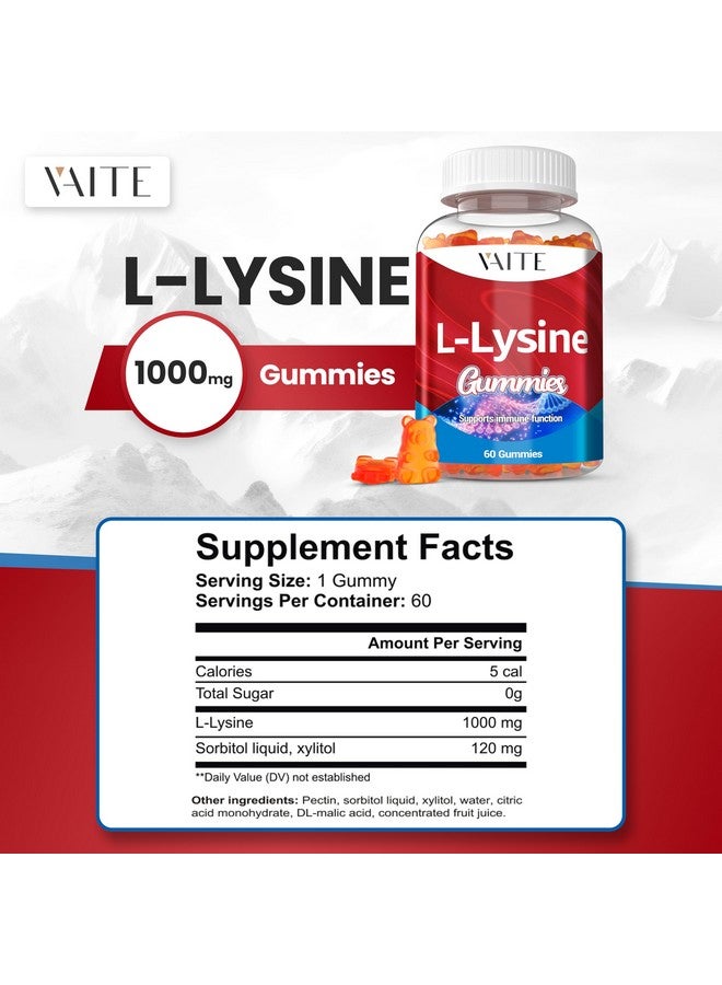 ڤايت علكات L-Lysine 1000mg - تدعم البشرة والشفاه، نباتية، خالية من الجلوتين، 60 علكة قابلة للمضغ من L-Lysine للبالغين، فيتامينات لصحة الأنسجة والجهاز المناعي، مكملات الفيتامينات والأحماض الأمينية والمكملات المعقدة (عبوتان) - Image 3