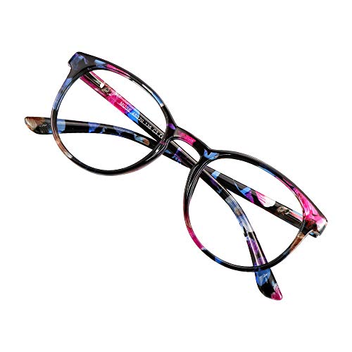 VisionGlobal Blue Light Blocking Glasses for WomenMen Computer Reading Stylish Oval Frame Pink Floral No Magnification