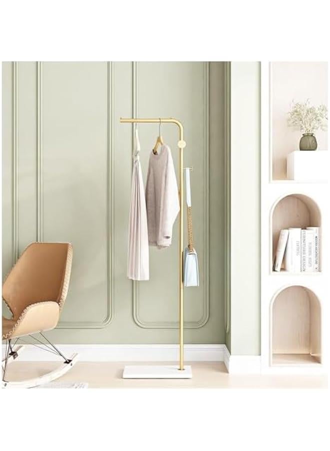 MIXDE Metal Coat Rack Freestanding, 67”Coat Hanger Stand with 3 Hooks Heavy Base Modern Coat Stand for Jackets, Suits, Dress Shirts, Dresses,Gold - Image 2