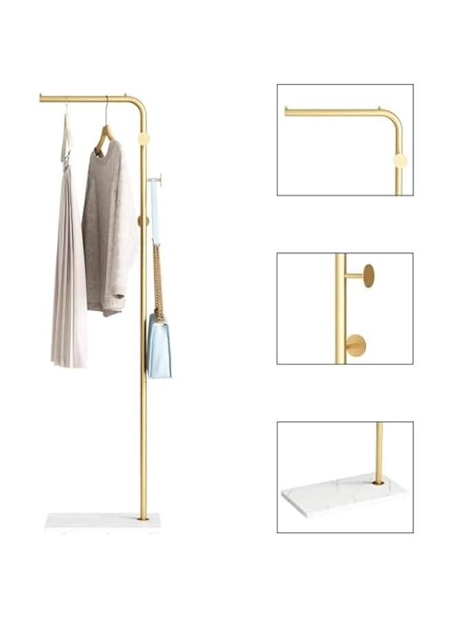 MIXDE Metal Coat Rack Freestanding, 67”Coat Hanger Stand with 3 Hooks Heavy Base Modern Coat Stand for Jackets, Suits, Dress Shirts, Dresses,Gold - Image 3