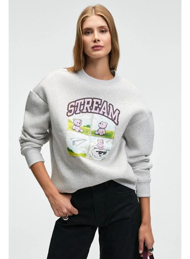 Grimelange PROGRISTO Women's Puff Print Detailed Regular Fit Plaid Sweatshirt.