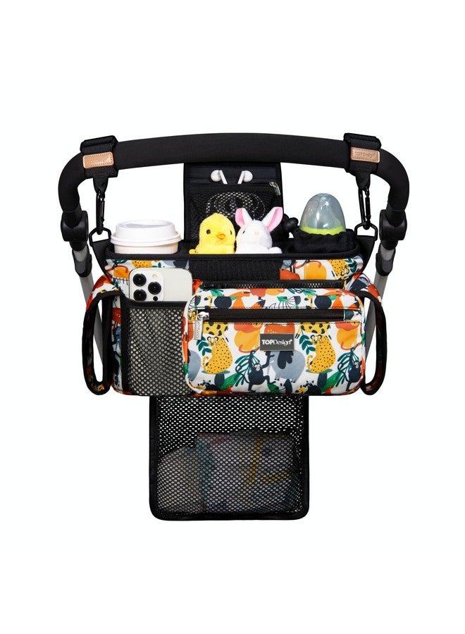 TOPDesign Universal Baby Stroller Organizer, Stroller Caddy with Detachable Mesh Bag & Heightened Insulated Cup Holders & Non-Slip Secure Hooks Accessories, Fits Most Strollers (Zoo) - Image 1