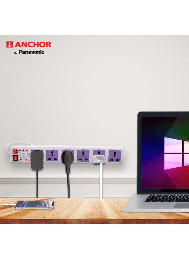 Anchor Anchor by Panasonic 6 way Universal Socket with Single Switch 6 Way Extension Board with 15 Mtr Extension Cord Multi Plug Socket for Home Wall Office 22579  - Image 5