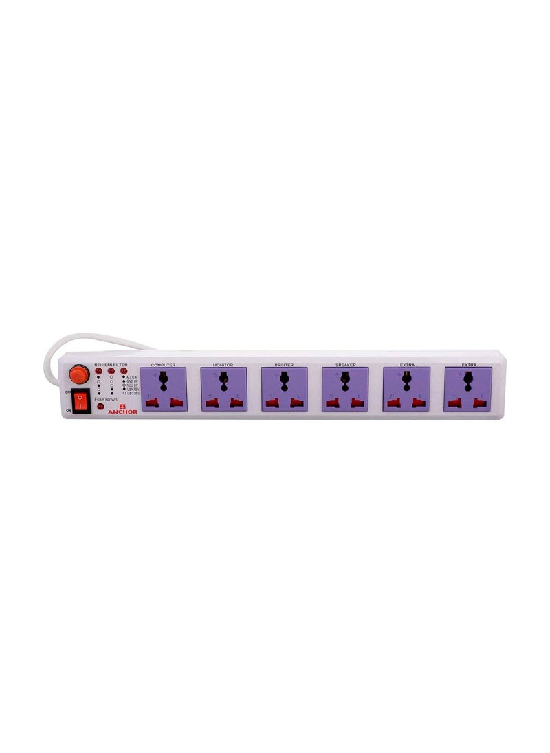 Anchor Anchor by Panasonic 6 way Universal Socket with Single Switch 6 Way Extension Board with 15 Mtr Extension Cord Multi Plug Socket for Home Wall Office 22579  - Image 1