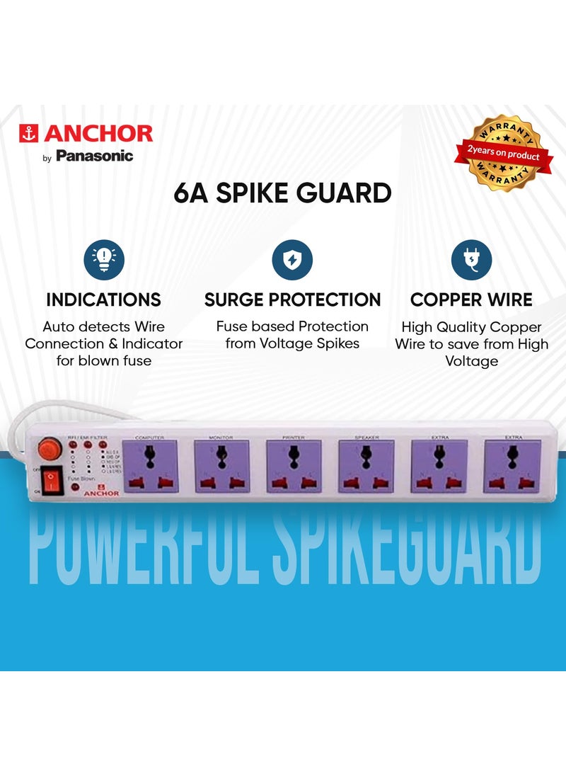 Anchor Anchor by Panasonic 6 way Universal Socket with Single Switch 6 Way Extension Board with 15 Mtr Extension Cord Multi Plug Socket for Home Wall Office 22579  - Image 3