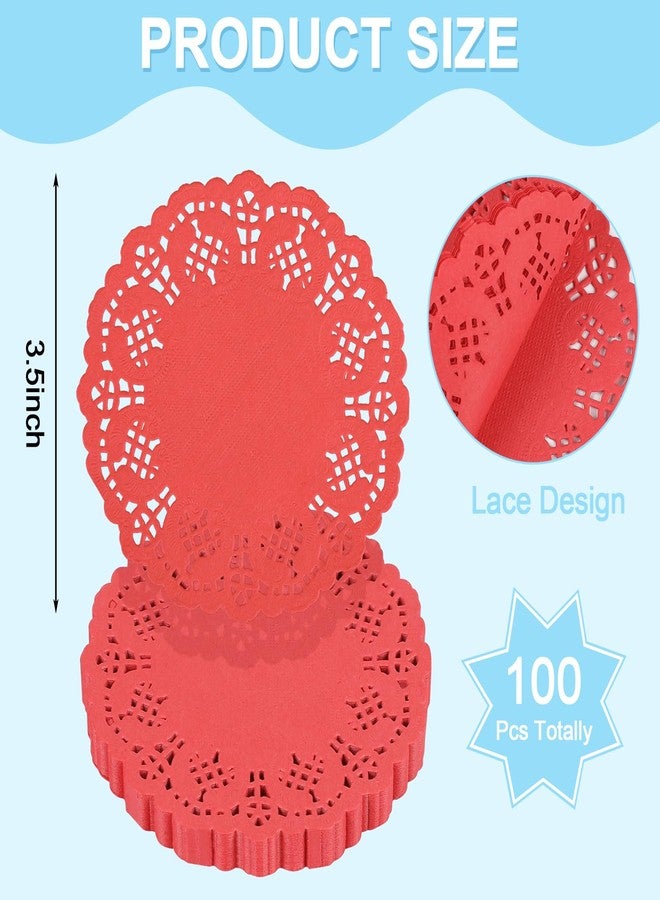 DECORA 3.5inch Round Red Lace Paper Doilies for Wedding Tableware Decoration, 100-Pack - Image 3