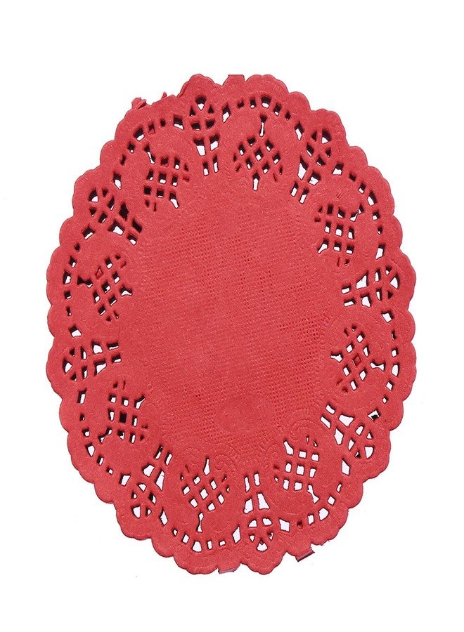 DECORA 3.5inch Round Red Lace Paper Doilies for Wedding Tableware Decoration, 100-Pack - Image 1