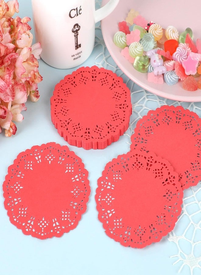 DECORA 3.5inch Round Red Lace Paper Doilies for Wedding Tableware Decoration, 100-Pack - Image 2