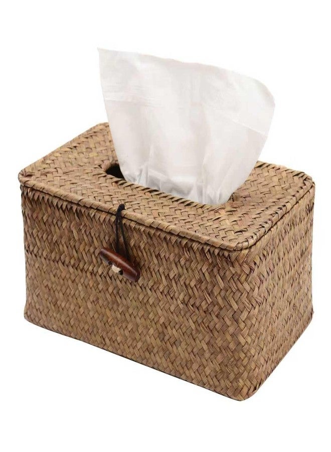 Shonmogar Seagrass Rectangle Tissue Box Cover, Woven Tissue Box Holder with Lid, Wicker Tissue Holder for Bathroom Toilet Living Room Bedroom Table Desk Home Office Car, Coffee - Image 1