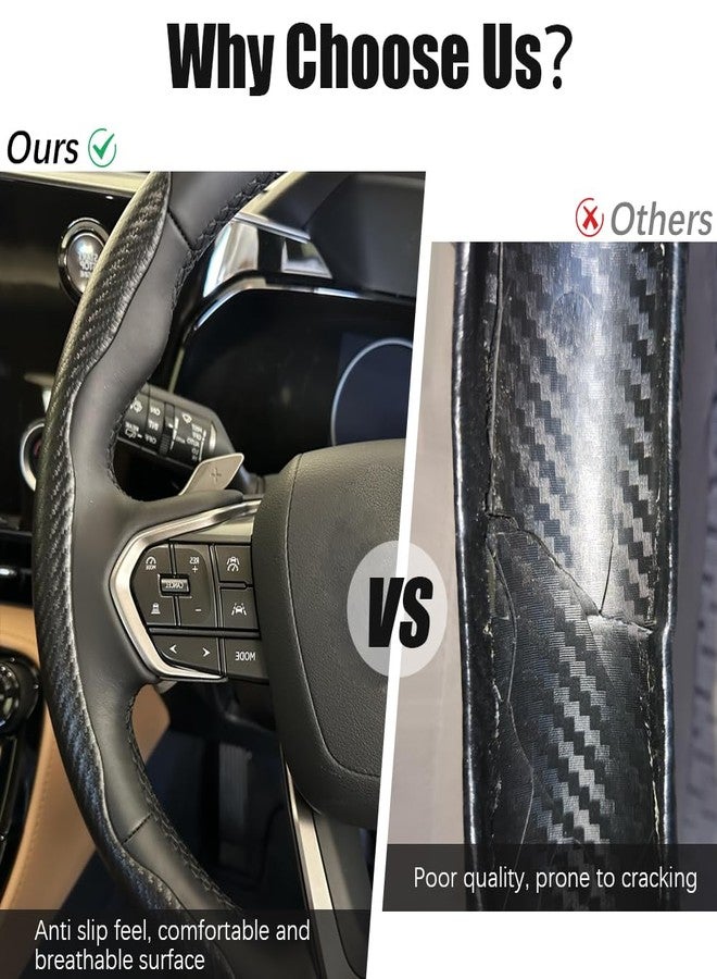 Pincuttee Steering Wheel Cover Carbon Fiber 3PC,Car Steering Wheel Cover Universal,Non Slip Steering Wheel Cover,Steering Wheel Protector,Car Interior Accessories(Matte Black) - Image 5