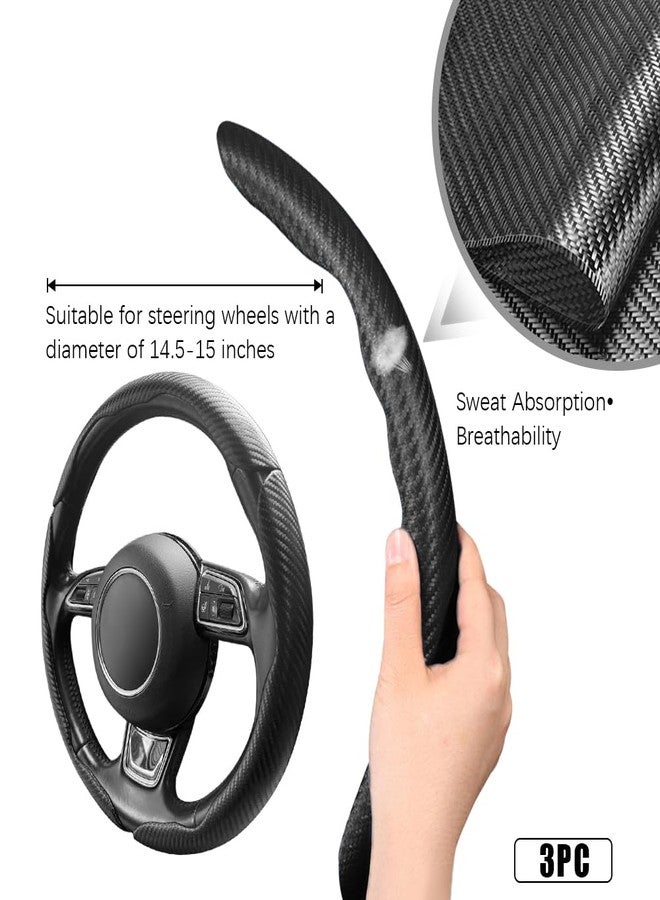 Pincuttee Steering Wheel Cover Carbon Fiber 3PC,Car Steering Wheel Cover Universal,Non Slip Steering Wheel Cover,Steering Wheel Protector,Car Interior Accessories(Matte Black) - Image 2