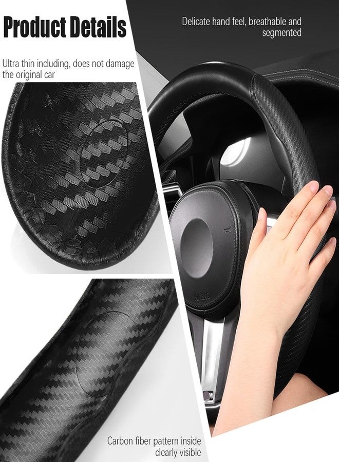 Pincuttee Steering Wheel Cover Carbon Fiber 3PC,Car Steering Wheel Cover Universal,Non Slip Steering Wheel Cover,Steering Wheel Protector,Car Interior Accessories(Matte Black) - Image 4