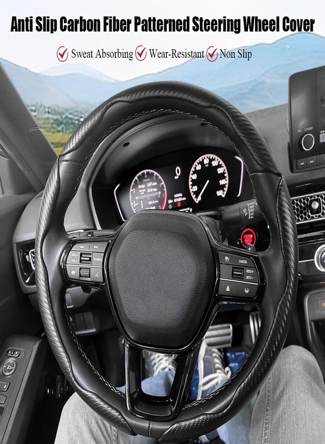 Pincuttee Steering Wheel Cover Carbon Fiber 3PC,Car Steering Wheel Cover Universal,Non Slip Steering Wheel Cover,Steering Wheel Protector,Car Interior Accessories(Matte Black) - Image 3