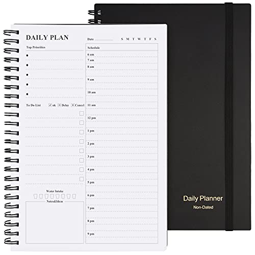 ASTEN Daily Planner Undated, Asten To Do List Notebook Hourly Schedules Spiral Appointment Planner for Men and Women,PVC Hardcover,Elastic Closure, Inner Pocket 8.3" x 5.8" (Black) - Image 1