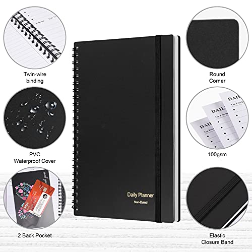 ASTEN Daily Planner Undated, Asten To Do List Notebook Hourly Schedules Spiral Appointment Planner for Men and Women,PVC Hardcover,Elastic Closure, Inner Pocket 8.3" x 5.8" (Black) - Image 4