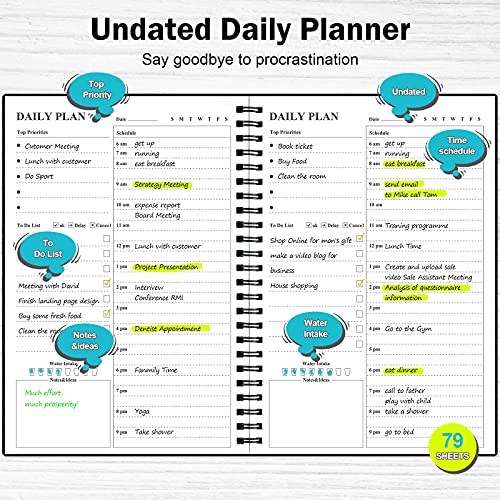 ASTEN Daily Planner Undated, Asten To Do List Notebook Hourly Schedules Spiral Appointment Planner for Men and Women,PVC Hardcover,Elastic Closure, Inner Pocket 8.3" x 5.8" (Black) - Image 2