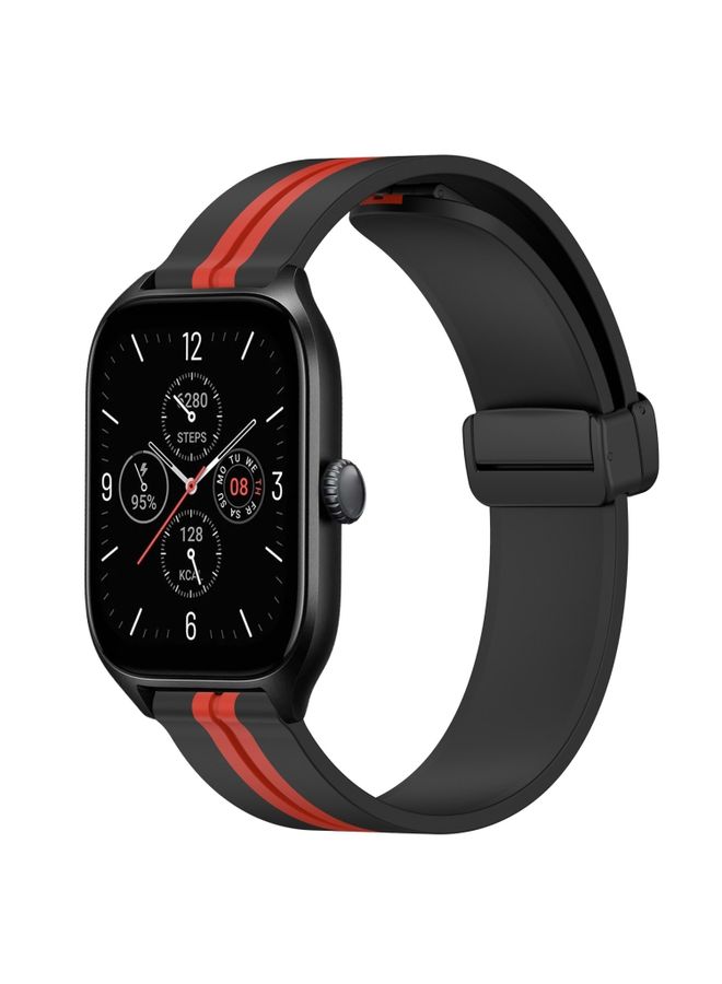 Replacement Strap For Amazfit GTS 4 20mm Folding Magnetic Clasp Silicone Watch Band Black+Red