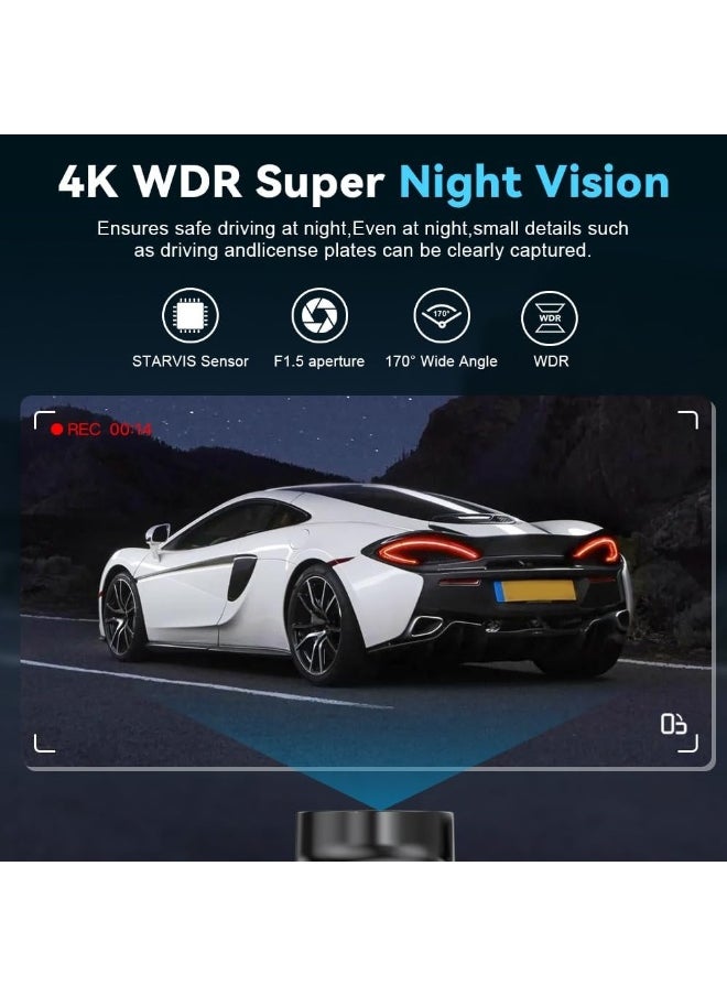 SUKILO Ultra HD Dash Cam Front and Rear 4K+1080P Dual Lens Car Camera with WiFi, G-Sensor, 1.97” IPS Screen, Loop Recording, Super Night Vision, App Control, 24H Parking Mode, Includes Free 64GB Card  - Image 5