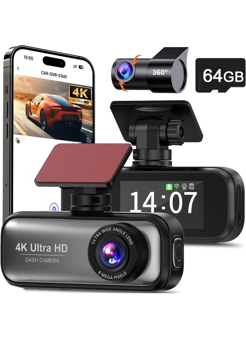 SUKILO Ultra HD Dash Cam Front and Rear 4K+1080P Dual Lens Car Camera with WiFi, G-Sensor, 1.97” IPS Screen, Loop Recording, Super Night Vision, App Control, 24H Parking Mode, Includes Free 64GB Card  - Image 1
