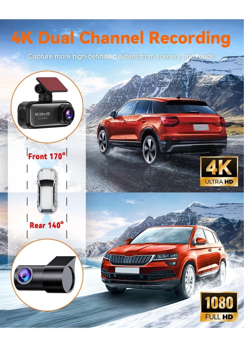 SUKILO Ultra HD Dash Cam Front and Rear 4K+1080P Dual Lens Car Camera with WiFi, G-Sensor, 1.97” IPS Screen, Loop Recording, Super Night Vision, App Control, 24H Parking Mode, Includes Free 64GB Card  - Image 4
