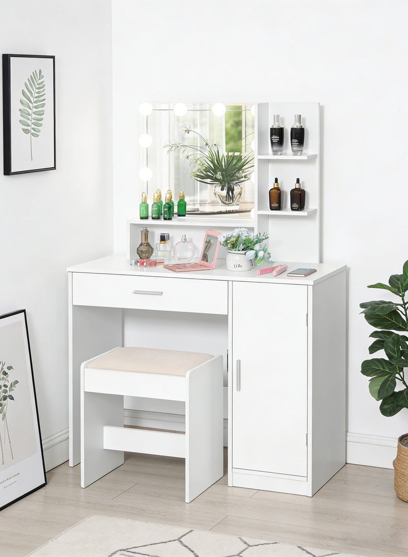 Sharpdo Bedroom Makeup Dressing Table with 1 Drawer Drawer Dresser ,Vanity Table 1 Cabinet and 2 Separate Storage Shelves, 3 Lighting Modes and Adjustable Brightness Dressing Table With Drawers Vanity Table Beautiful Makeup Table 90*40*137CM (Does Not Include Dressing Stool) - Image 3