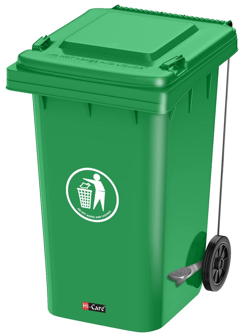 Hi Care Plastic Garbage Bin 120 Litre With Wheel and Pedal - Heavy Duty Kitchen Dust Bin Outdoor Recycle Trash Can Large Industrial Waste Bin Trash Bin (Green)  - Image 1