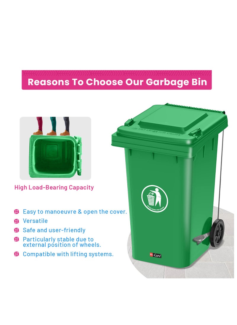 Hi Care Plastic Garbage Bin 120 Litre With Wheel and Pedal - Heavy Duty Kitchen Dust Bin Outdoor Recycle Trash Can Large Industrial Waste Bin Trash Bin (Green)  - Image 3